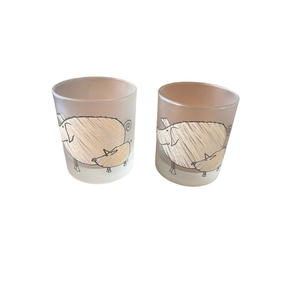 Dartington Design Frosted Glasses set (2) Mommy and Me features Pig & Piglet Bab